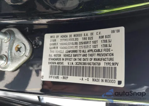 2008 Honda Cr-V Ex from USA, damaged, VIN 3CZRE38518G706759